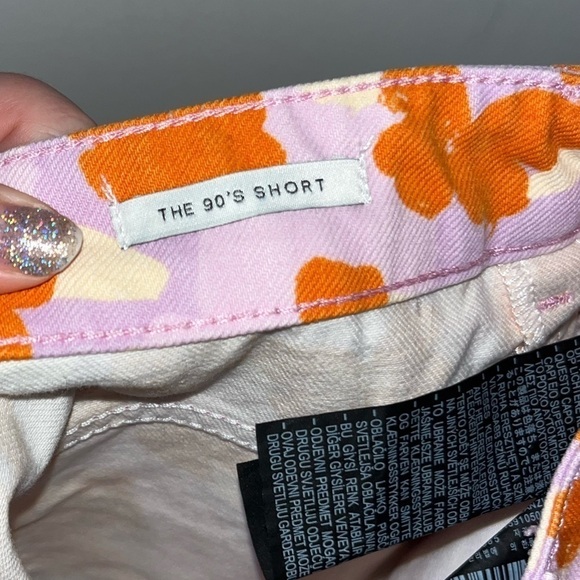 ZARA The 90’s Short Poppy Orange Cotton Flower Print High Waisted in Size 2 - Picture 8 of 9